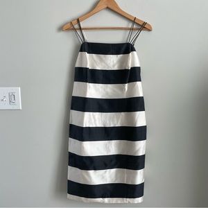 Worth New York | Grey and Cream Striped Raw Silk Pencil Dress Size 12